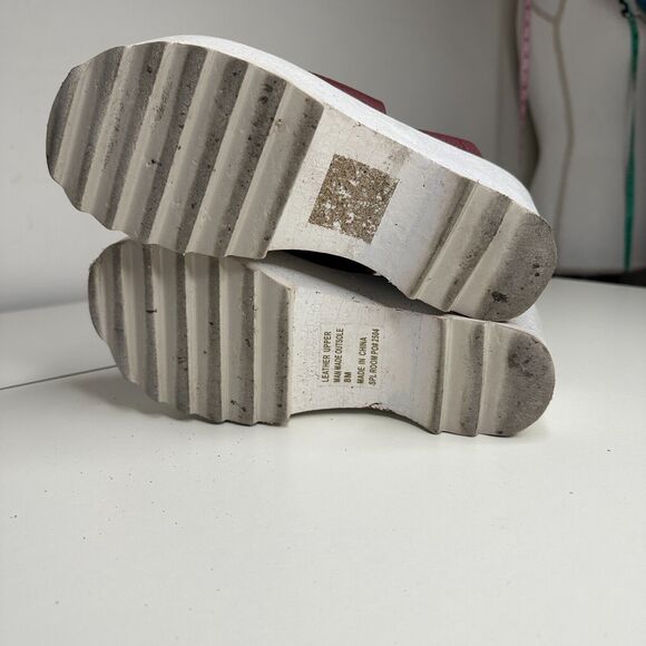 Anthro Gee Wawa Eggplant Leather White Platform Open Toe Ankle Strap Sandals 8 - Picture 7 of 10